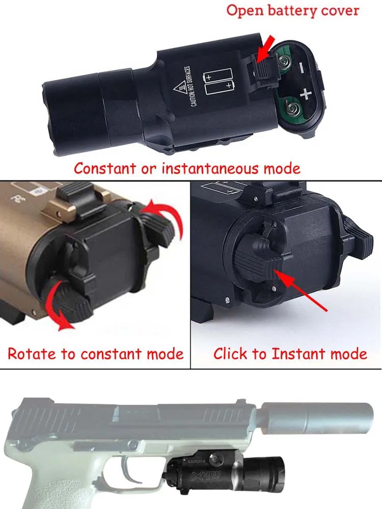 Светильник Glock Flash Тактический оружейный светильник X300UH-B X300U X300 пистолетный пистолет белый светодиодный светильник для охоты для 20 мм Пикатинни