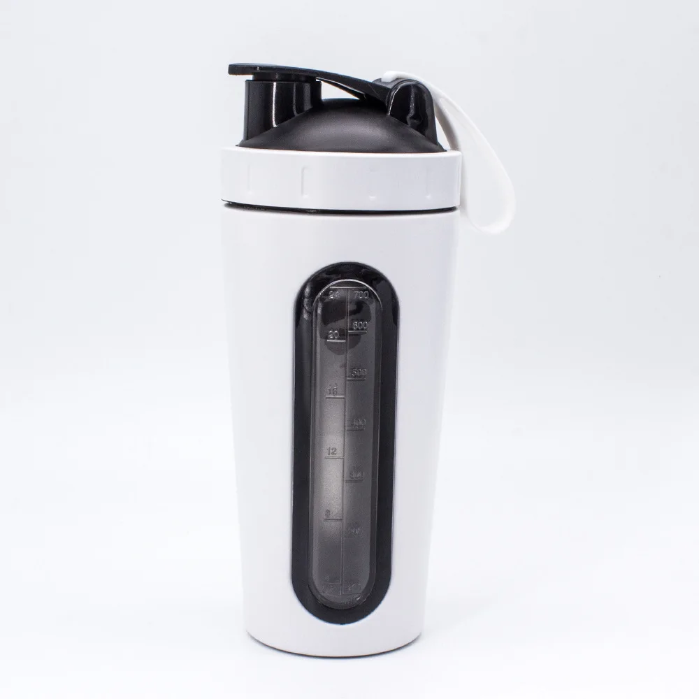 Белый New Hot transparent transparent scale mixing cup 304 stainless steel protein powder shake cup milkshake cup meal replacement - Цвет: Белый