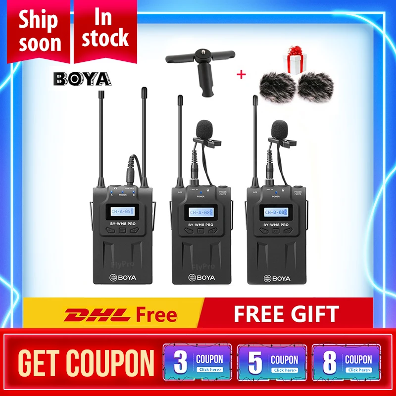 Boya BY WM8 Pro K1 K2 UHF двухканальная Беспроводная микрофонная система для интервью