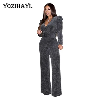 

Women Elegant Jumpsuit Office Lady Overalls Loose Bodysuit Winter Long Sleeve V-neck Trousers Fashion Bodycon Outfits Clothing