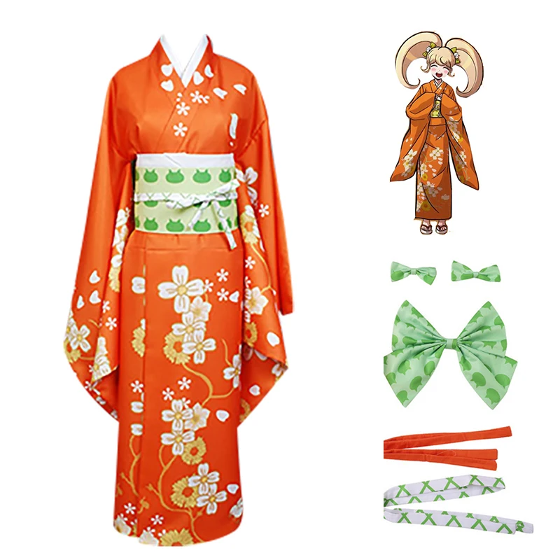 

Anime Super Danganronpa 2 Hiyoko Saionji Hiyoko Kimono Cosplay Costume Orange Dress Japan Kimono Halloween costumes for Women
