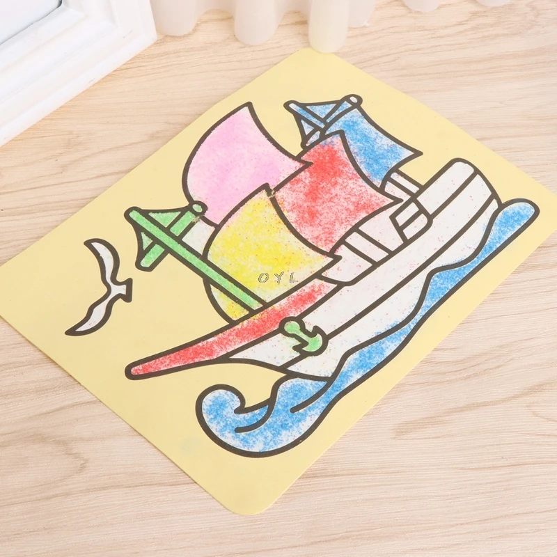

1Set Sand Painting Color Sand Painting Creative Art Yellow Paper Drawing Tools Crafts Kids Toy