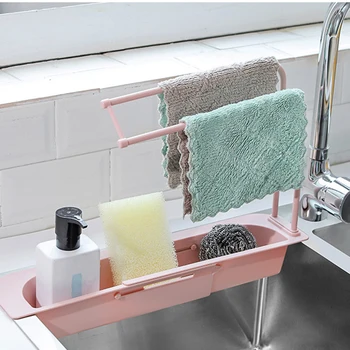 

Telescopic Sink Shelf Soap Sponge Drain Rack Storage Basket Bag Faucet Holder Adjustable Bathroom Holder Sink Kitchen Accessorie