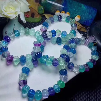 

14mm Genuine Natural Pumpkin Shape Fluorite Bracelet For Woman Man Crystal Beads Stone Healing Gemstone Fashion Jewelry AAAAA