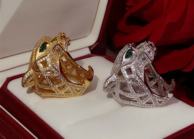 Качественное женское кольцо от известного бренда panthere, кольцо с цирконием и головой Пантеры, кольцо на палец с тигром для женщин и мужчин
