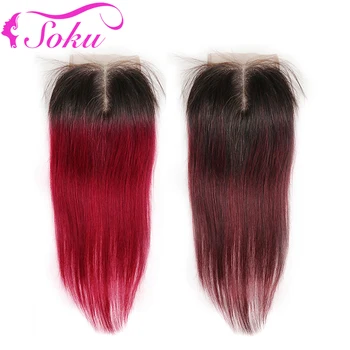 

4x4 Lace Closure SOKU Free/Middle Part Swiss Lace Closure 100% Brazilian Straight Ombre Human Hair Closure Non-Remy SOKU