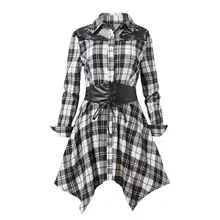 

Chic Casual Shirt Classic Lace Splice Plaid Print Belted Casual Shirt Blouse Women Shirt Women Shirt