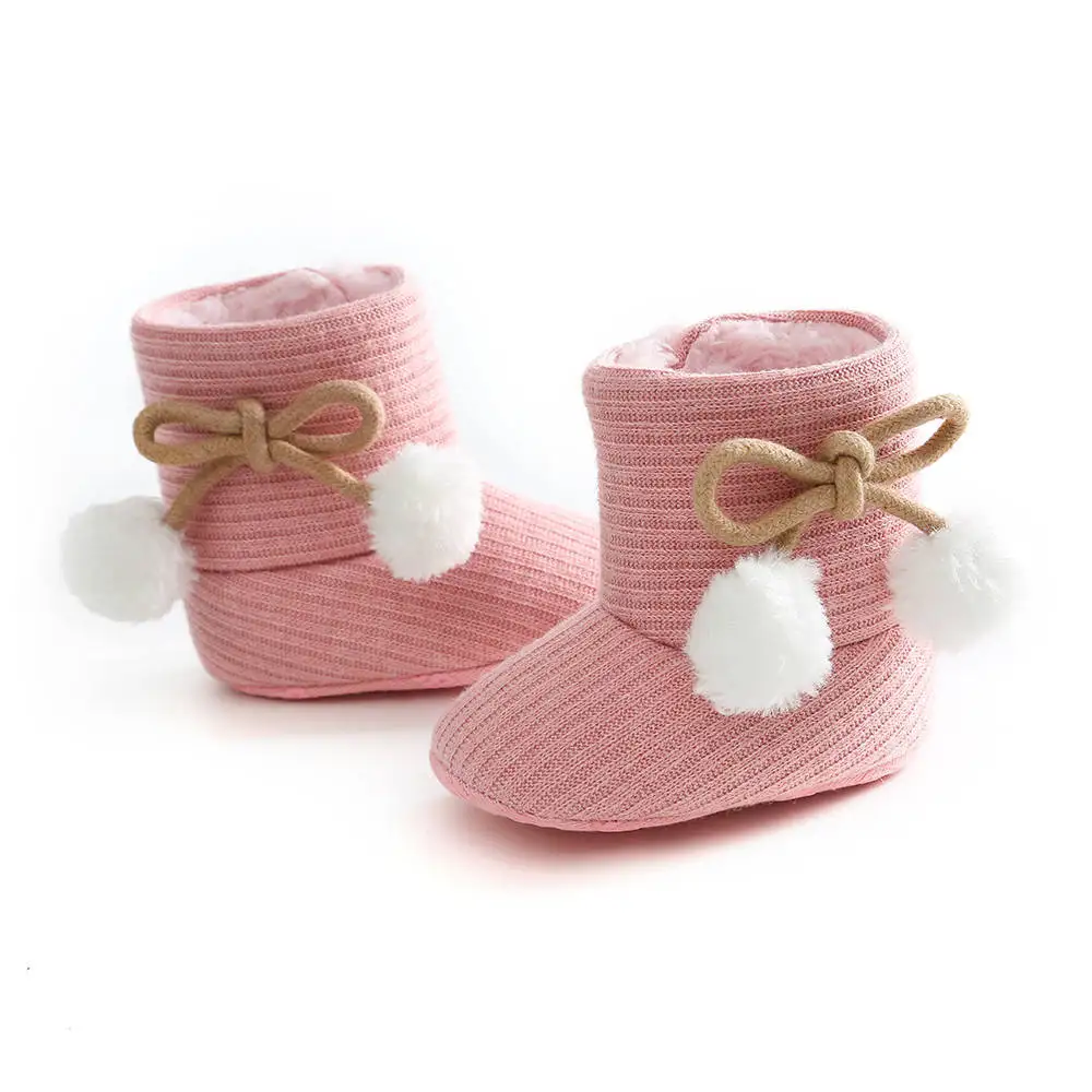 Обувь для малышей; ботинки для девочек с мягкой подошвой; вязаные меховые сапоги для маленьких мальчиков и девочек; короткие теплые мягкие зимние ботинки для детей 0-18 месяцев