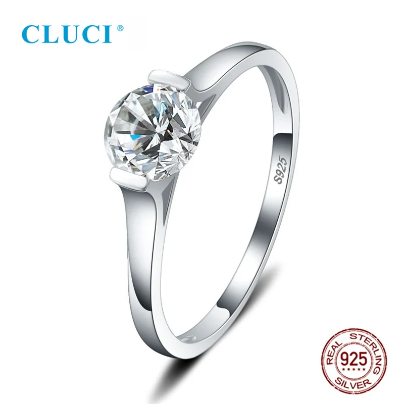 

CLUCI 925 Sterling Silver Simple Zircon Wedding Rings for Women Tension Mount Silver Valentine Day Gift Ring