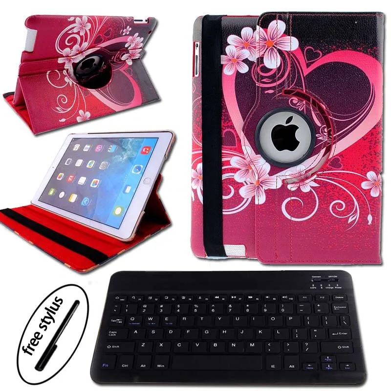 love heart KK& LL для iPad 2/3/4 Bluetooth клавиатура+ смарт-чехол для планшета вращающийся 360 ° с автоматическим включением и отключением экрана Флип кожаный чехол - Цвет: love heart