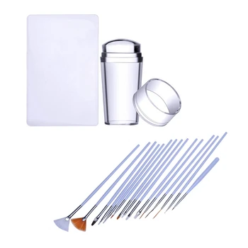 

1 set Nail Art Design Set Dotting Painting Polish Brush Pen Tools & 1 set Nail Art Pure Clear Jelly Nail Plate Scraper