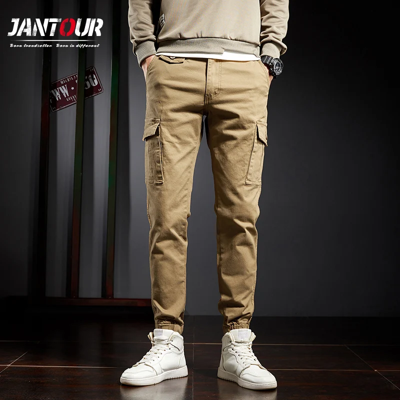 

Jantour Brand Mens Military Cargo Pants Men Overalls 2022 Cotton Male Loose Multi-Pockets Harem pants Men's Trousers Homme 28-38
