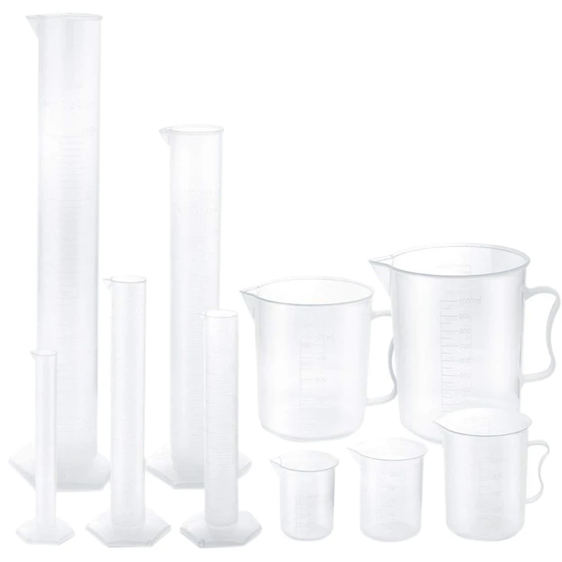 

Plastic Graduated Cylinders and Plastic Beakers,5pcs Plastic Graduated Cylinders 10ml 25ml 50ml 100ml 250ml and 5pcs Plastic B
