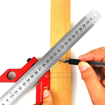 

Woodworking Scriber Red 300mm Scale Measure Scribing Ruler T-type Hole Ruler Marking Tool Layout Gauge Woodworking Tools