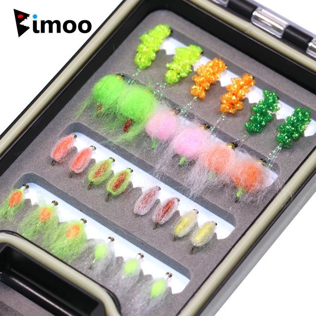 Bimoo 26pcs #12 #14 UV Glow Salmon Egg Roe Fly with Brass Bead Trout Steelhead  Fishing