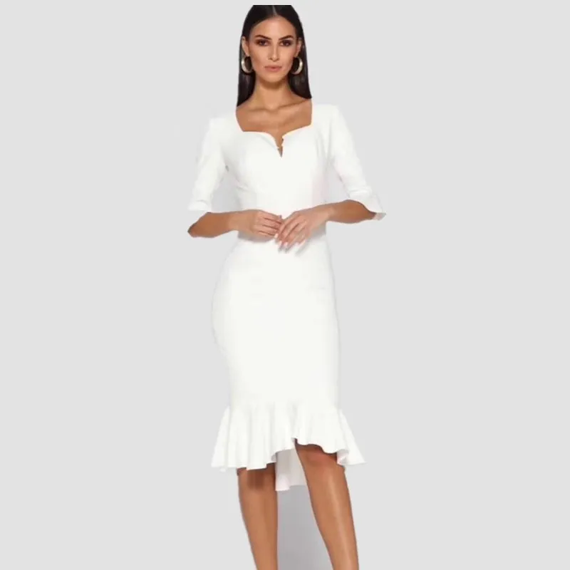 

Summer Fashion Sexy Half Sleeve Black White Mermaid Women Bandage Dress 2020 Designer Bodycon Elegant Evening Party Dress