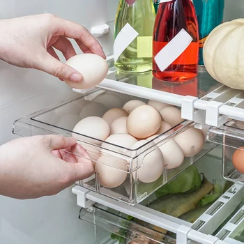 

2 Pcs Slide Fridge Organizer Pull-Out Drawers Refrigerator Crisper Fruit Vegetable Egg Storage Box Rack Shelf Holder