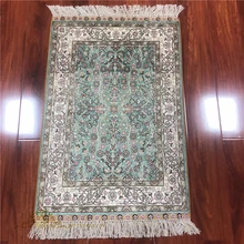 2x3 фута зеленый цвет маленький шелковый ковер все руки узлом цветочный дизайн коврик