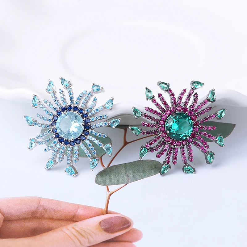 Fashion Multicolor Stud Earrings Flower Shaped Micro Pave Cubic Zirconia Wedding Engagement Popular Earring VERY GIRL Handmade