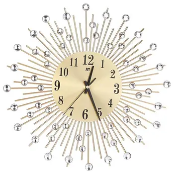 

Wall Clock Diamonds Decorative Round Clock Metal Living Room Decor Quiet Quartz Clocks Modern Minimalist Clocks(Gold)