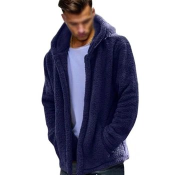 

Men Jacket Autumn Winter Fashion Hooded Jacket Solid Color Thick Warm Plush Coat For Men