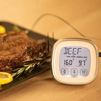 

Promotion! Digital Meat Thermometer for Grill - Oven Smoker Kitchen Cooking Instant Temperature Reader Gauge with Metal Wired Sp