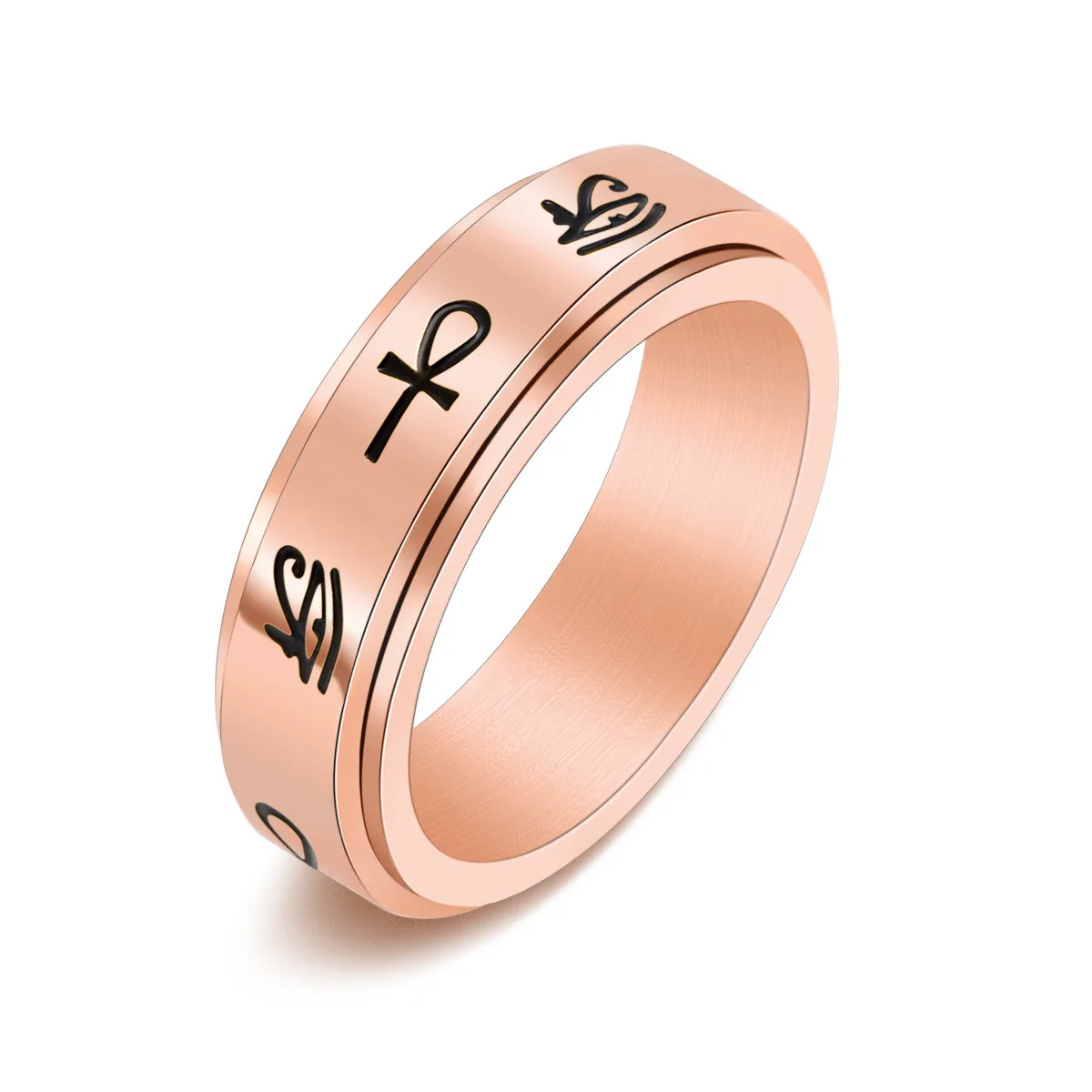 AsJerlya Stainless Steel Rotatable Spinner Rings Egypt Eye Of Horus Ankh Cross Anxiety Rings Freely Spinning Anti Stress Ring 3