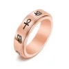 AsJerlya Stainless Steel Rotatable Spinner Rings Egypt Eye Of Horus Ankh Cross Anxiety Rings Freely Spinning Anti Stress Ring 3