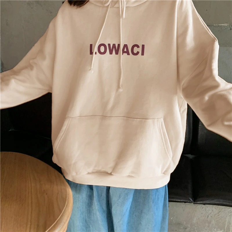 Осень Зима Женская одежда корейский стиль Ulzzang Harajuku флисовые толстовки с капюшоном женские толстовки с длинным рукавом женские пальто