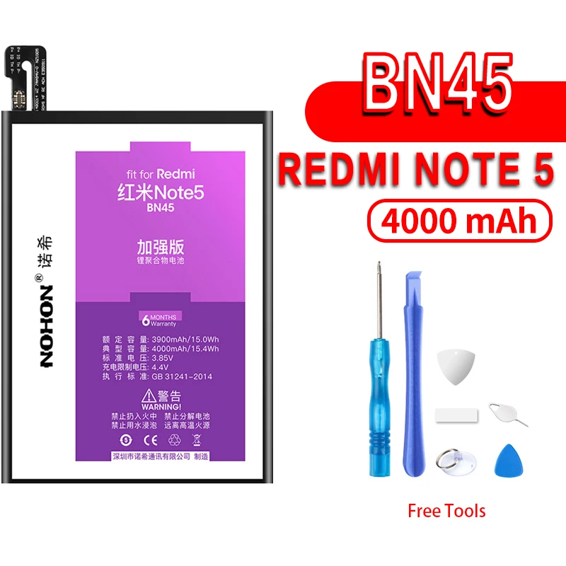 NOHON для Xiaomi mi MAX mi X 2 5 5S mi 5 mi 5S mi X2 MAX2 сменная батарея BM49 BM50 BM3B BM22 BM36 литий-полимерная батарея Лидер продаж - Цвет: BN45 - Redmi Note 5