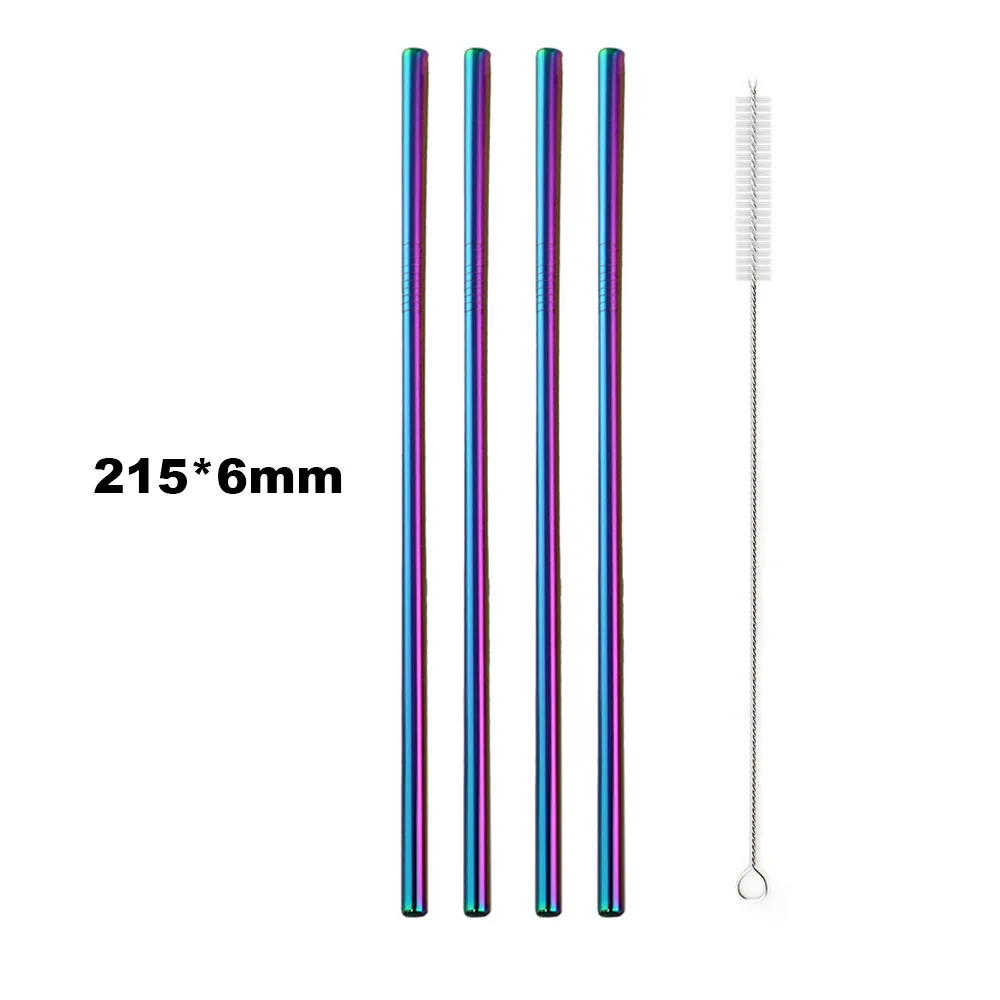 4P Rainbow Up Straw 6 шт. соломинки для питья, портативные соломинки для путешествий, 18/10 из нержавеющей стали, металлические соломинки, красочные соломинки многократного использования, соломинки с кистью и сумкой - Цвет: 4P Rainbow Up Straw