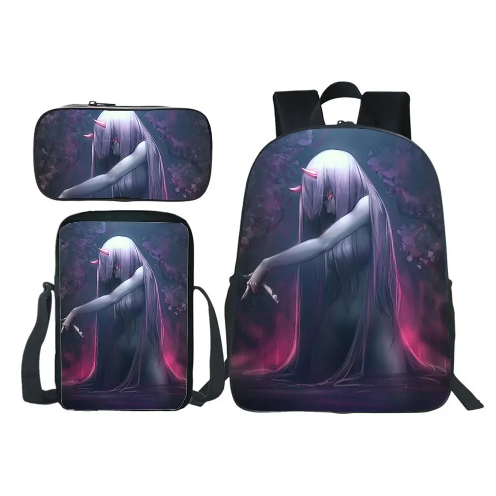 DARLING in the FRANXX School Bag 3pcs Set Boys Girls Backpack Teens Bookbag Kids Rucksack Gift(backpack+shouder Bag+pen Bag)