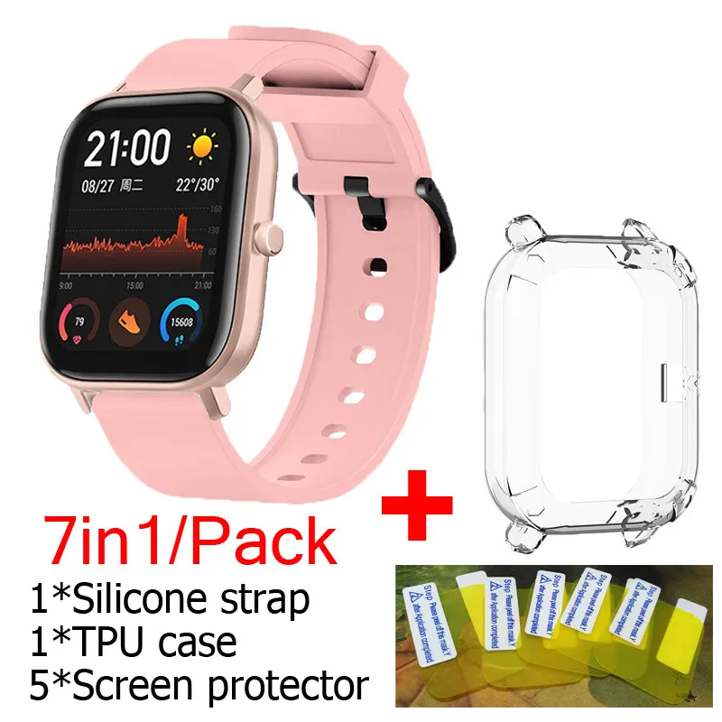 7в1 для Xiaomi Huami Amazfit GTS ремешок мягкий силиконовый ремень умный ремешок для часов браслет+ ТПУ чехлы накладки+ Защитная пленка для экрана - Цвет: 05