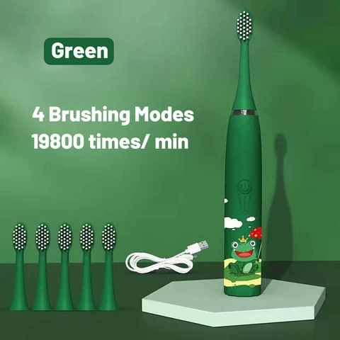 Children Electric Toothbrush Cartoon Pattern Kids with Replace The Toothbrush Head Ultrasonic Electric Toothbrush