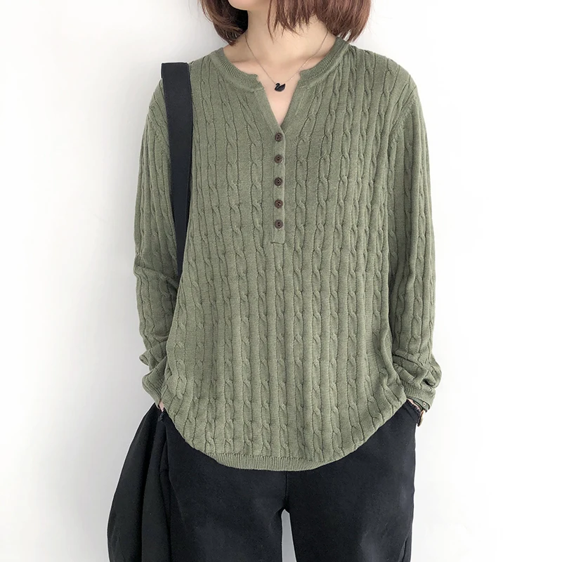Women V Neck Sweater Knit Casual Pullover 2020 Spring Autumn Loose Thin Long Sleeve Solid Color Basic Fashion | Женская одежда