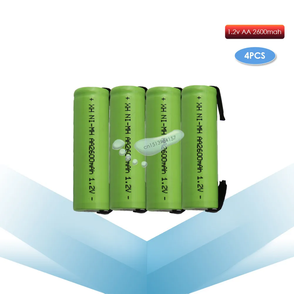 

kpay 4pcs 1.2V AA 2600mah 2A ni-mh nimh rechargeable battery cell green shell with tabs pins Braun electric shaver toothbrush
