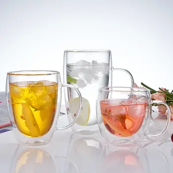 

2Pcs Heat-resistant Double Wall Glass Transparent Tea Milk Water Cup with Handle