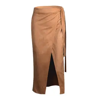 

Fashion Women Winter Autumn Thicken Solid Color High Waist Slit Long Wrap Skirt