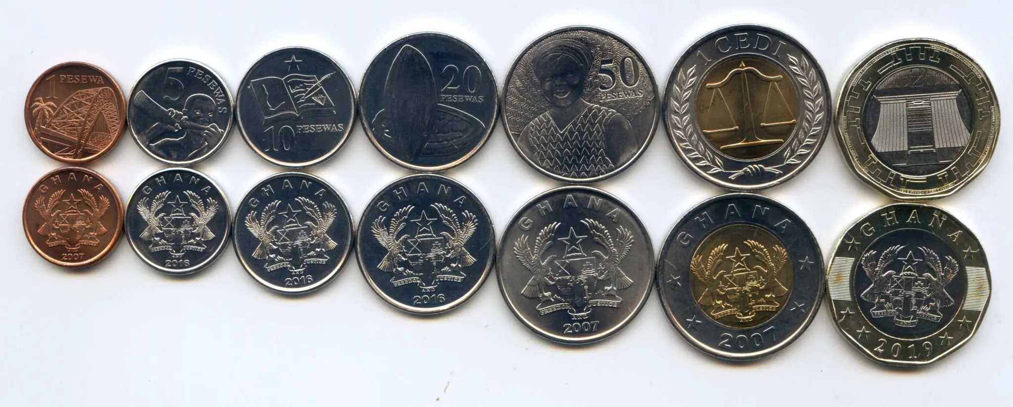 

A Set of 7 Ghana Coins 2019-2007 Brand New 100% Authentic Original Coin Collectibles UNC