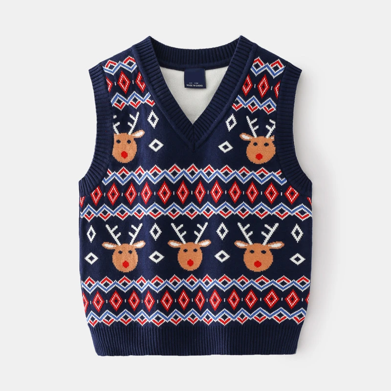 Suéter de Navidad y niñas, chaleco de punto con cuello en V y estampado de animados, informal, novedad de 2021| | - AliExpress