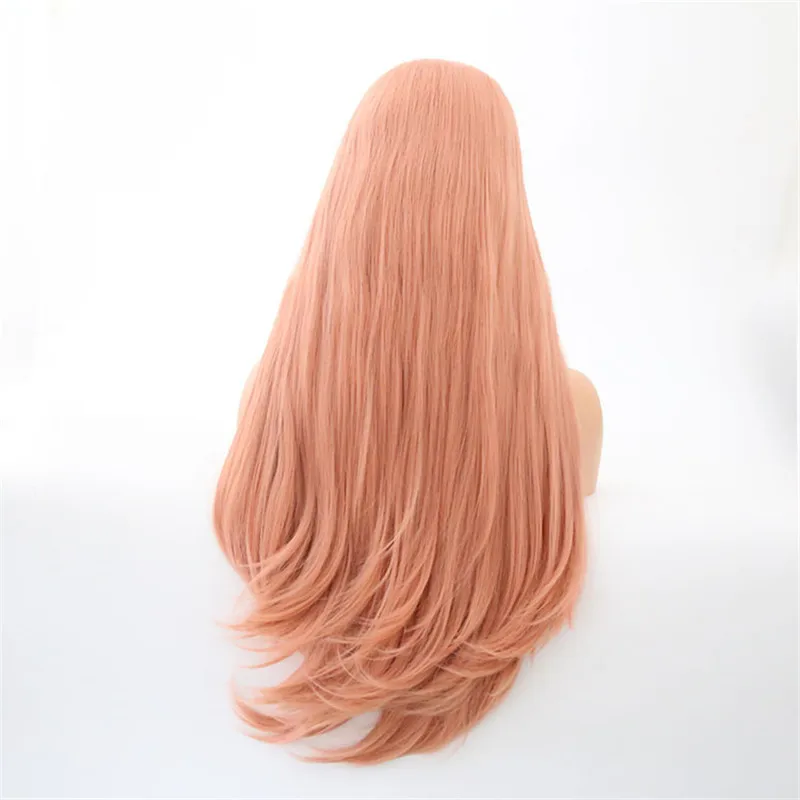 RONGDUOYI#60 платиновый блондин термостойкие волокна волос синтетический парик фронта шнурка естественная волна фронта шнурка светлые парики для женщин - Цвет: Светло-Розовый