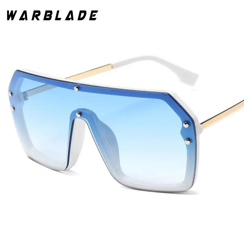 Light blue WarBLade Модные Винтажные негабаритные Квадратные Солнцезащитные очки Мужские цельная линза большая оправа солнцезащитные очки для женщин UV400 серебряное зеркало - Lenses Color: Light blue