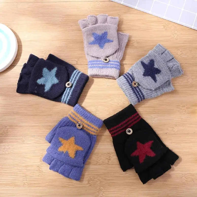 1 Pair Winter Warm Baby Gloves Children Flip Finger Thickened Ski Cartoon Stars Hand Muff For Boys Girls | Детская одежда и обувь