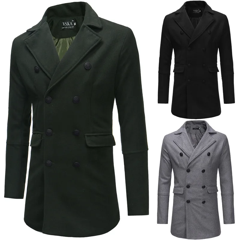 

2018 Autumn And Winter New Style Double Open End Large Lapel Men Casual Slim Fit Woolen Trench Coat Coat 5272