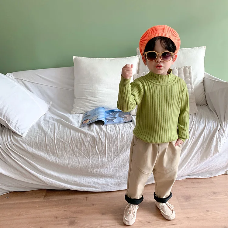 Детские свитера для детей 1-7 лет; Модный корейский свитер для девочек; пуловер с высоким воротником; Одежда для мальчиков; осенние вязаные свитера высокого качества