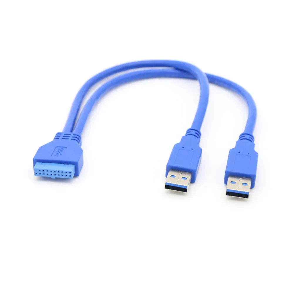 

0.3m Dual 2 Port USB3.0 USB 3.0 A Male to Motherboard Mainboard 20Pin Cable Adapter 19 Pin USB Extension Cable