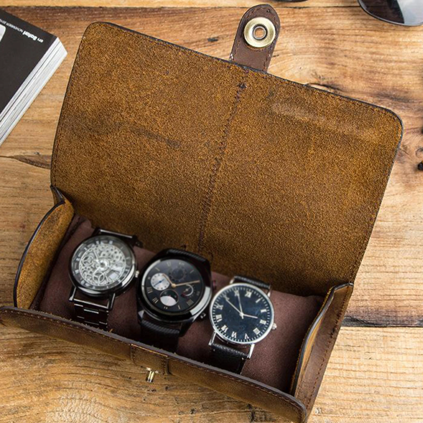 3 Slot Leder Easy Carry Handmade Mehrzweck Exquisite Uhrenrolle für Travel 