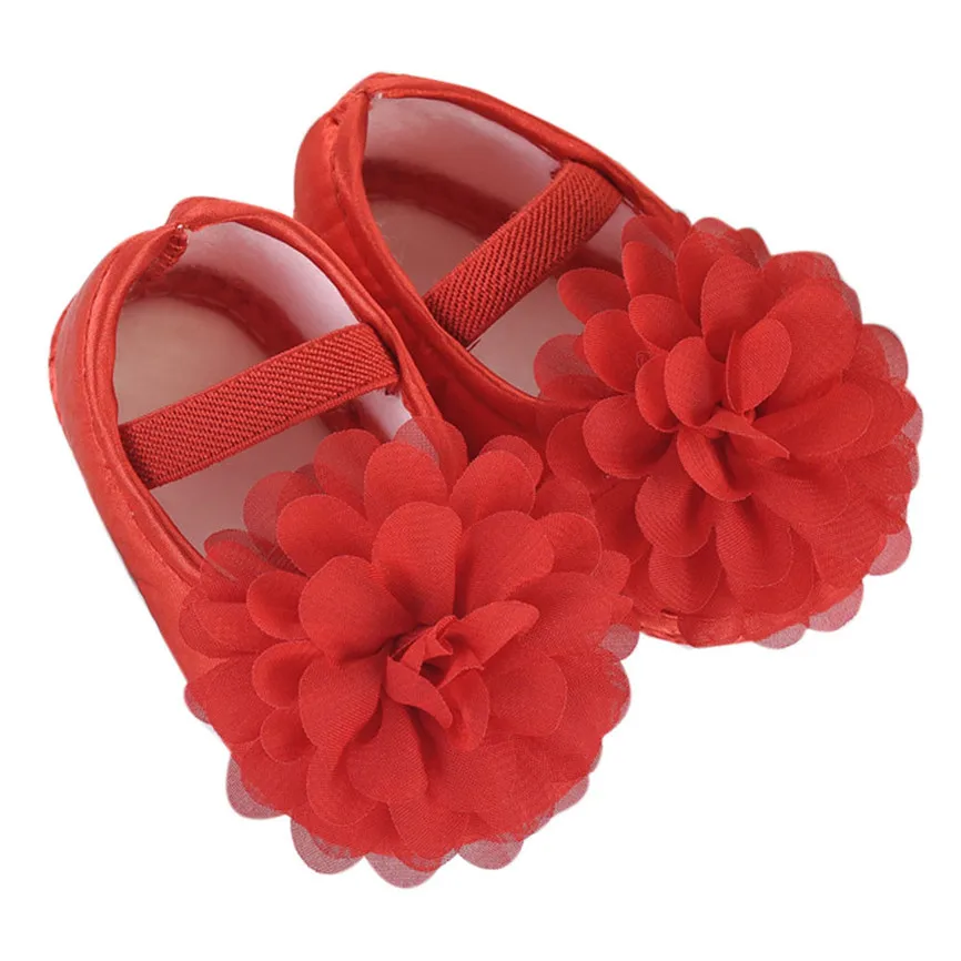 Fashion Toddler Kid Baby Girl Chiffon Flower Elastic Band Newborn Walking Shoes New Non-slip Round Toe Solid Baby Shoes 70 - Цвет: Red
