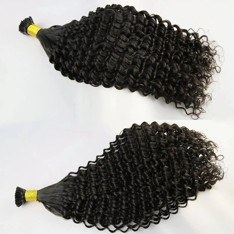 High Quality Chineae Deep Wave I Tip Micro links Hair Extensions Afro Kinky Straight Human Hair 100% Raw Virgin For Women