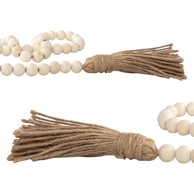 Promotion! 2 Sets Big Wood Bead Garland,54 Inch Farmhouse Rustic Country Beads with Tassels Prayer Beads Wall Hanging Décor